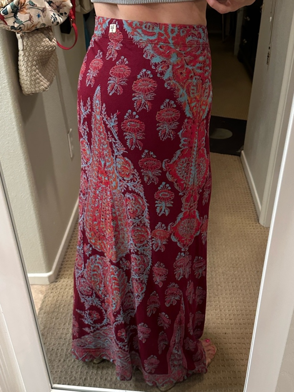Billabong Boho Maxi Skirt Burgundy Paisley Like New Flowy Festival Style